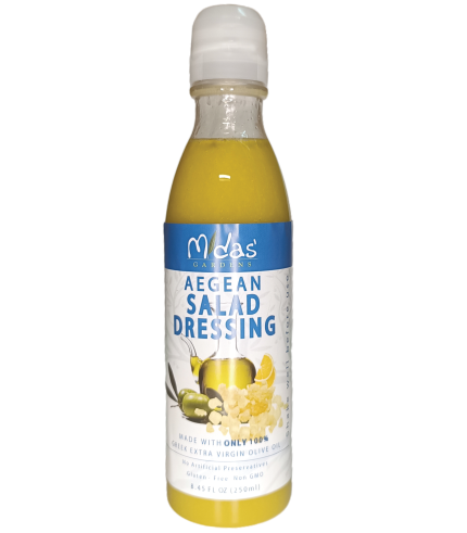 Dressing Salad Midas' Gardens EVOO – AEGEAN Mastic Infusion – 250ml (8.45 Fluid Ounce US) PET Bottle
